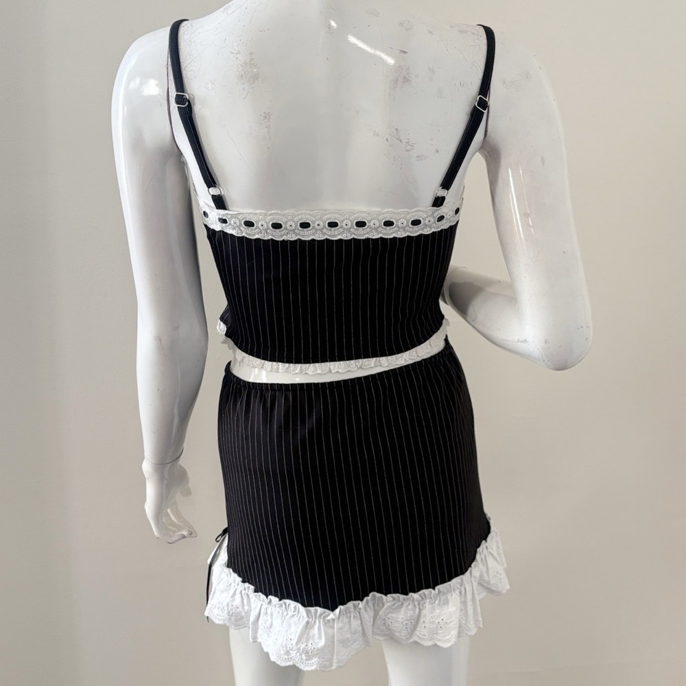 NWOT Delias by Dolls Kill Mob Wife Black & White Striped Tank Top & Skirt Set - Picture 3 of 5